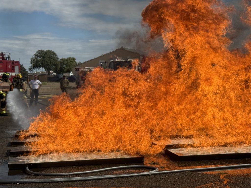 Large fuel pan fire burning during live-fire training