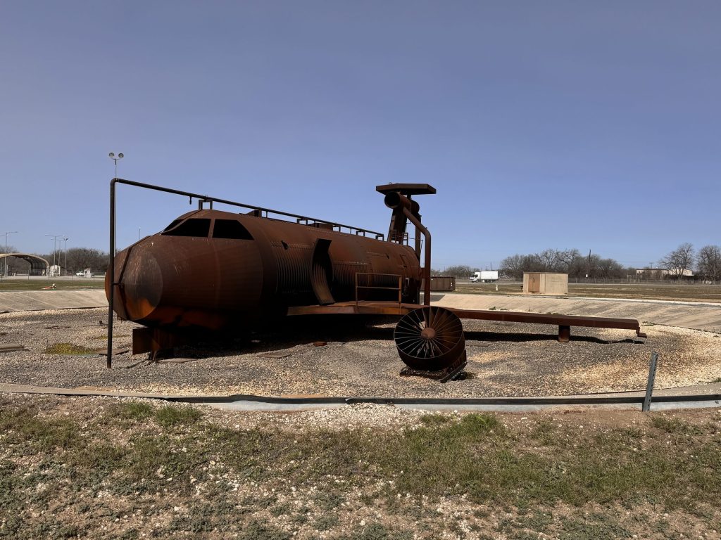 Steel aircraft fire trainer on the training ground