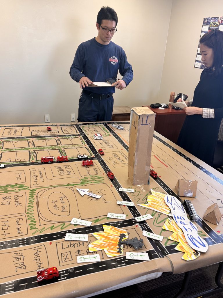 Tabletop exercise board laid out with an aircraft incident scenario